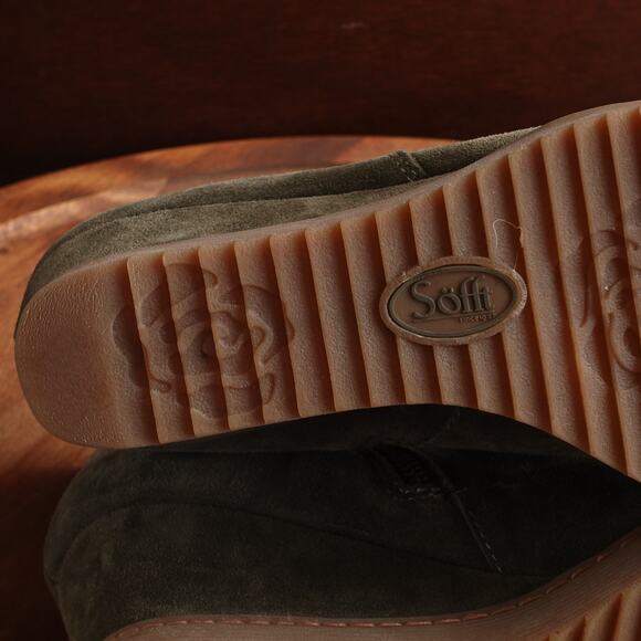 Sofft Boots Womens Size 10M Green Siri Suede Ankle Wedge Casual Preppy Side Zip - Picture 10 of 14